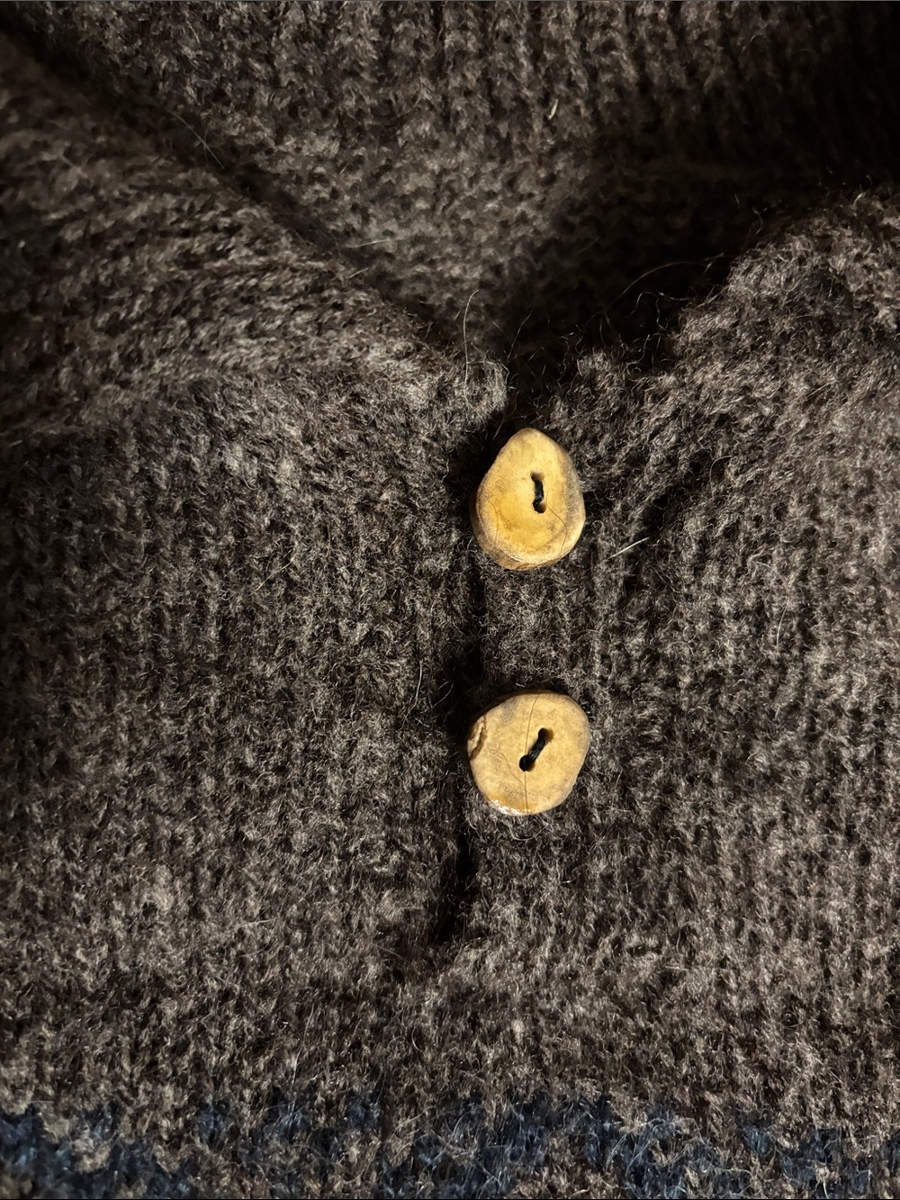 Women’s Chocolate Brown Crewneck Sweater with Blue Geometric Detail - Picture 2 of 3